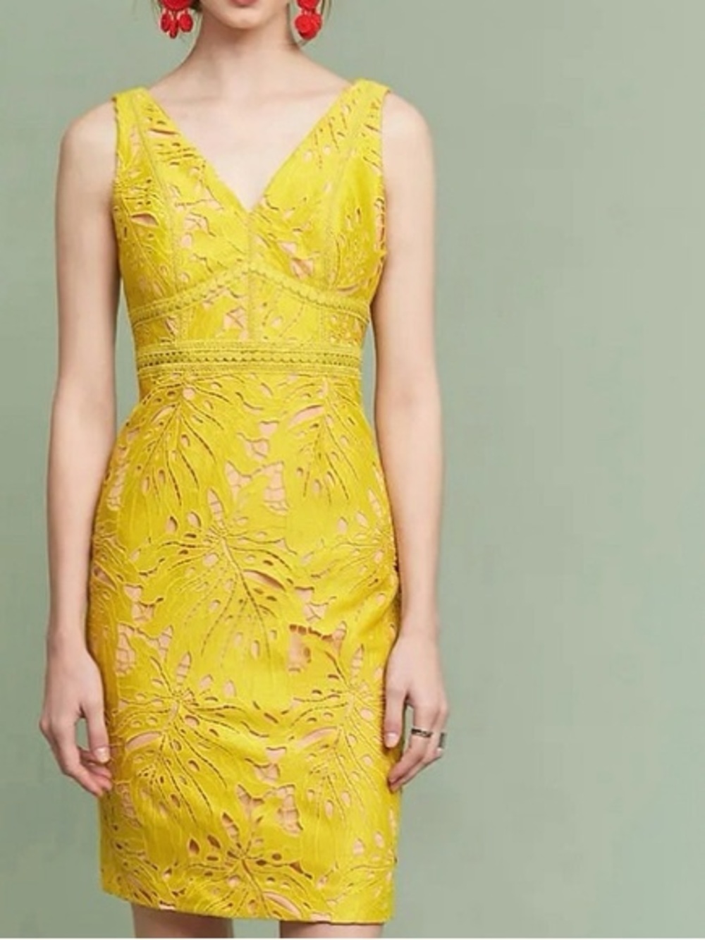 Anthropologie Maeve Vibrant Yellow Gardenia Embroidered Appliqué Dress